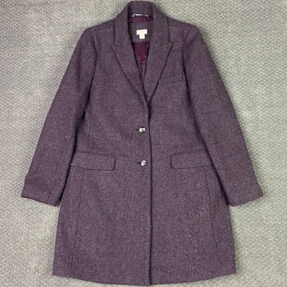 J. CREW Tweed Coat Overcoat Topcoat Women's 10 Purple Gray - Picture 1 of 16